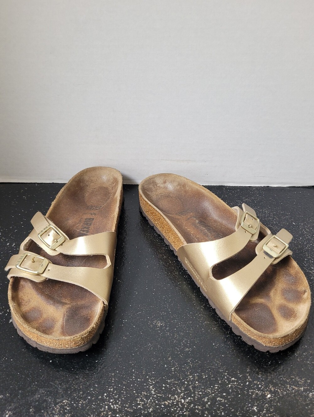 Birkenstock Women’s Metallic Gold Double-Strap Cork Slide Sandals